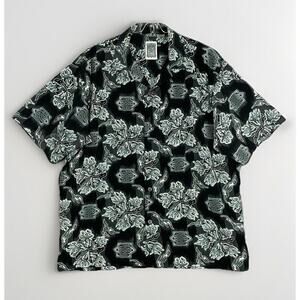 Vintage Y2K Hawaiian Button Shirt Mens Sz L 2000s Grunge Flames Tattoo Punk Rock